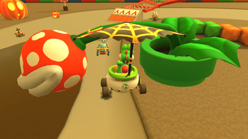 Yoshi di fronte a un tubo con una Pianta Piranha gigante | Mario Kart Tour