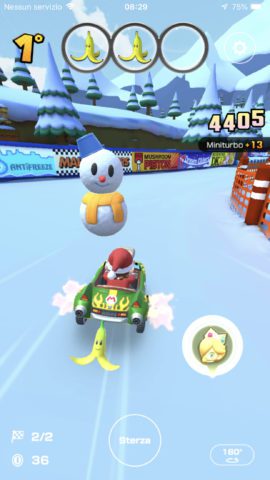 Un pupazzo di neve in Mario Kart Tour.